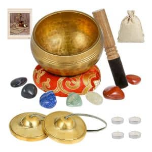 set cuencos tibetanos con platillos y piedras comprar